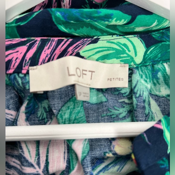 Loft Petite Womans Size Small Tropical Floral Linen Button Up Flutter Dress - Picture 3 of 5